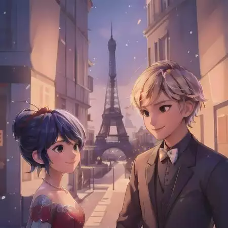 Marinette and Adrien in ball outfits from Miraculous Ladybug And Cat Noir: The Movie